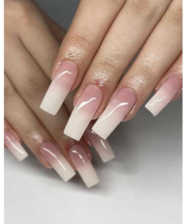 120 Pcs Glossy Square Ombre Press On Nails - Long Length Pink Gradient Fake Nails for Women & Girls | Full Cover Acrylic Nail Tips - Buy Online on GoSupps.com