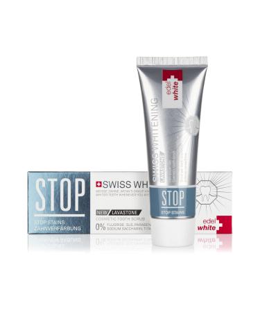 Noble+white stop stain swiss whitening tooth gel 75ml i polishing gel for bright white teeth i tooth cleaning formula with lava stone i toothpaste without fluoride
