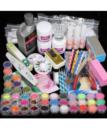 AOBBIY Acrylic Nail Kit With Everything, Professional Manicure Acrylic Nail Kit, For Professional and Home Use. Including Acrylic Nail Powder, Liquid Brush, Glitter, Clipper, Nail Art Tools Kit.