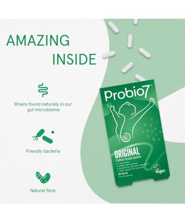 Probio7 Original Vegan Capsules - 7 Live Strains, 4 Billion CFU, 2 Natural Fibres - Digestive Health Supplement (100 Capsules) - Buy Online on GoSupps.com
