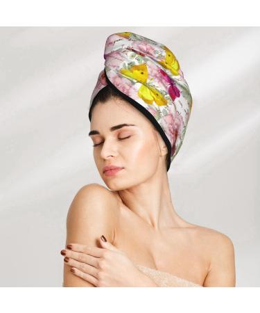 Hair Towel Wrap - Quick Drying Hair Turban with Button | Vintage Butterflies Design - Buy Online on GoSupps.com