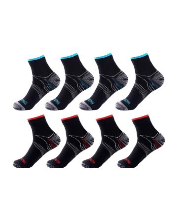 8 Pairs Compression Socks Plantar Fasciitis for Women Men Arch Support Low Cut Compression Ankle Socks for Running Cycling Assorted Small-Medium