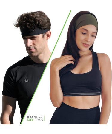 Temple Tape Headbands for Men and Women - 2-Pack Sweatband Set for Running, Yoga & Cross Training in Black & OD Green - Buy Online on GoSupps.com