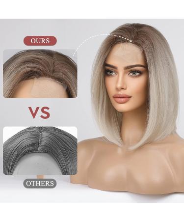 Dark Ombre White Bob Wig with Side-part and Dark Roots - Heat Resistant Synthetic Wig for Women - Buy Online on GoSupps.com