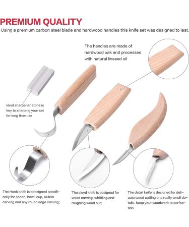 Gaxcoo Whittling Knife Wood Carving Tools Kit for Beginners - 4 Piece Set for Kids and Adults - Spoon, Clay, Fruit, Hook Knife with Curved Blade - Buy Online on GoSupps.com