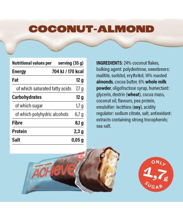 Ahead ACHIEVE Keto Chocolate Bars 18x35g Coconut Almond | Low Carb, Sugar Free, 100% Natural with MCT-Fats | Keto & Healthy Snacks 18 Count - Buy Online on GoSupps.com
