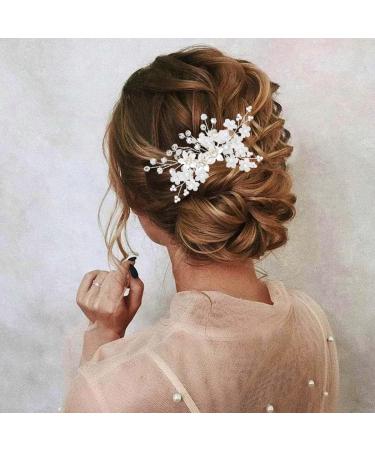 IYOU Bridal Wedding Crystal Hair Comb Pearl Flower Headpiece Communion Prom Princess Hair Accessories for Girls and Women (Silver) - Buy Online on GoSupps.com