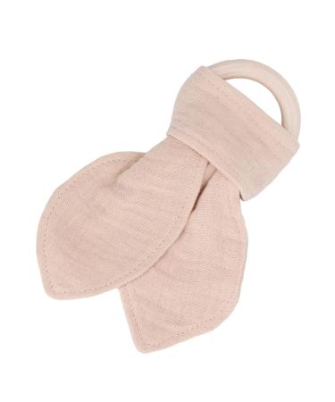 Baby Teething Wooden Ring - Bunny Ears Design | Soothing Cotton Gauze Bite-Resistant | Ideal Teething Relief (Khaki) - Buy Online on GoSupps.com