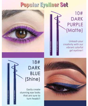 Dark Blue & Purple Gel Eyeliner 2 Colors Eyeliner Crayon Pencils Waterproof Smudge-Proof Colored Eyeliner Pen Long Lasting 24h Matte Cream Waterline Eyeliner Pen Eye Makeup for Festival(10+18) - Buy Online on GoSupps.com
