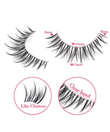 Outopen Manga Lashes 10 Pairs Pack - Japanese Anime & Korean Asian Style | Natural Look, Wispy Spiky, Short Fake Eyelashes with Clear Band - C-Clear Band Y6 | 8-13mm - Buy Online on GoSupps.com