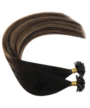 UGEAT Balayage Bonding Extensions | Real Human Hair U Tip Extensions | 45 cm | #1B/4/27 - Black & Dark Brown Options for Glamorous Looks - Buy Online on GoSupps.com