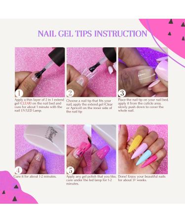 Gel X Nail Kit - 2 in 1 Nail Glue & Base Coat, 500 Coffin Nail Tips, UV Lamp - All-in-One Gel Nail Set (Clear & Apricot Color) - Buy Online on GoSupps.com