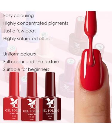 Red Gel Nail Polish Set Burgundy Dark Red Nail Varnish Sets Rose Red Autumn UV/LED Nail Lamp Soak off Nail Art Manicure Gel Nail Polish Kit for Christmas Salon DIY at Home - Buy Online on GoSupps.com
