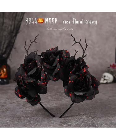 Unicra Halloween Flower Headband Black Rose Headhoop Antler Hairband Day of The Dead Headbands for Costume Party Accessory for Women - Buy Online on GoSupps.com