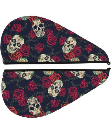 Hair Towel Wrap - Quick Drying Turban with Button | Roses Skulls Design | Perfect for All Hair Types - Buy Online on GoSupps.com