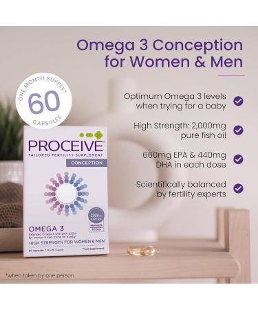 Proceive Omega 3 Conception for Men & Women Trying for a Baby - EPA & DHA High Strength Pure Fish Oil Tablets - 60 Capsules - 2000mg Fish Oil per Dose - Sustainably Sourced No PCBs No Heavy Metals Omega 3 Conception: Men & Women (60 Capsules) - Buy Online on GoSupps.com