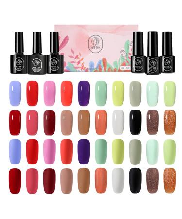 YESSICA Gel Nail Polish 20 Colors Set - 20 Colors Fall in Love Collection UV Gel Polish with Base  Top and Matte Top Coat Set  Long Lasting and Non-toxic Formula for DIYer at Home and Salons