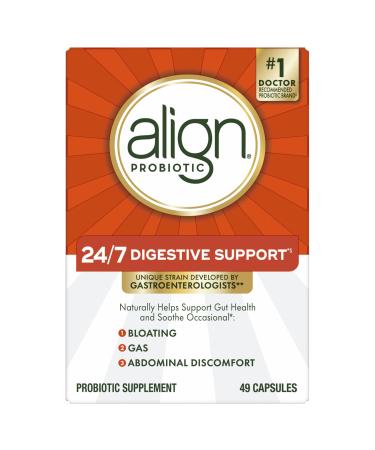Align Probiotic 24/7 Digestive Support* Probiotics for Women and Men Probiotics for Digestive Health Men and Womens Probiotic Capsules Help Relieve Occasional Bloating & Gas* 49 Capsules