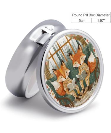 Round Foxes Reading Pill Box - 3 Compartment Medicine Organizer | Portable Decorative Metal Pill Case - Buy Online on GoSupps.com