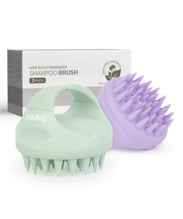 Aimike scalp massage brush shampoo brush with soft silicone head massage brush for peeling and stimulate hair growth reduces dandruff scalp massager for wet & dry hair hair brush green and lilac