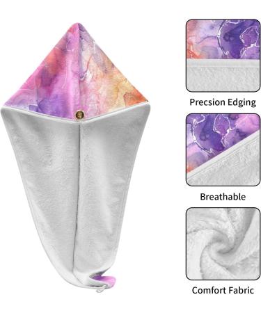 Super Absorbent Purple Red Orange Marble Hair Towel 2 Pack - Quick Dry Hair Turbans with Button Wrap for Women & Girls - Buy Online on GoSupps.com