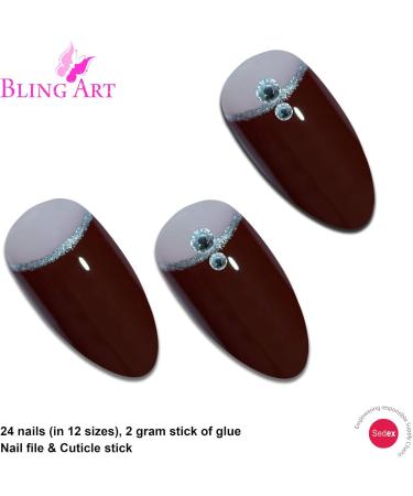 Bling Art Almond False Nails Fake Stiletto Gel Glitter Glossy Acrylic Long 24 Tips Glue (Crystal Passion) - Buy Online on GoSupps.com