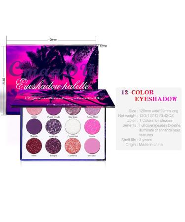 Professional 12-Color Eyeshadow Palette - High Pigment Matt & Shimmering Shades for Waterproof Eye Makeup Pink & Purple Glitter Eyelid Shadow - Buy Online on GoSupps.com