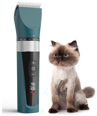 oneisall Cat Grooming Clippers for Matted Long Hair, 5-Speed Cat Grooming Kit Cordless Low Noise Pet Hair Clipper Trimmer Shaver for Dogs Cats Animals (Green)