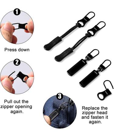 12 Pieces Zipper Spare - Removable Metal & Plastic Zipper Pulls for Jackets & Jeans | Zip Tapper Cord Extensions (3 Designs) - Buy Online on GoSupps.com