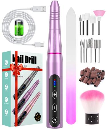 Electric Nail Drill Cordless  USB Rechargeable 5 Adjustable Speeds Electric Nail File  Professional Nail Drill for Gel/Acrylic Nails with 20000 RPM  Portable Manicure Pedicure Kit Gifts for Women Mum Purple