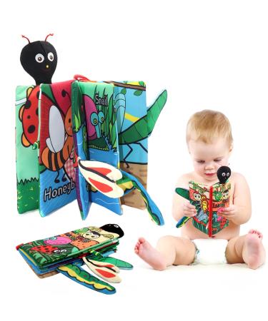 Bestinfant Soft Books for Babies 0-6 Months  Touch and Feel Crinkle Cloth Books for Infants 6-12  Sensory Teething Books for Toddlers 1-3 Stroller Toys Gifts for Boys & Girls (Insect Tails-1Book) 1Set Insect Tails