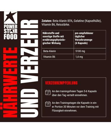 Powerstar Beta Alanin 850mg - 5100mg per Portion | 300 Capsules | German Quality | 100% Pure Carnosin Booster | No Magnesium Stearate or Titanium Dioxide | Laboratory Tested - Buy Online on GoSupps.com