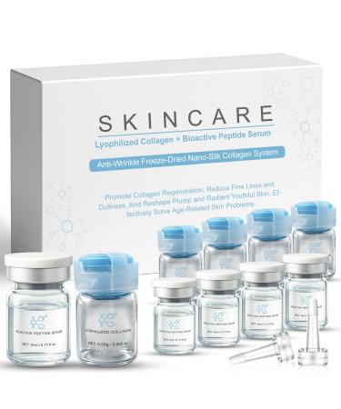 Noviqo Freeze Dried Collagen for Face Lyophilized Collagen Silk + Bioactive Peptide Serum Set with Anti-Wrinkle Activating Serum Skin-Firming Anti-Aging Face Ampoule Suitable for Skin Care (1 Box)