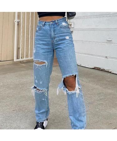Uninevp Ripped Baggy Jeans for Teen Girls and Women - High Waisted Streetwear Fashion Denim - Buy Online on GoSupps.com