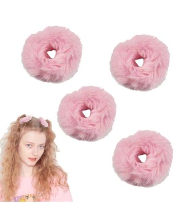 Venrodi Pink Fuzzy Scrunchies Halloween Pom Pom Hair Tie Furry Hair Elastics Bands Faux Fur Fluffy Ponytail Holder Hair Cute Accessories Women Girls
