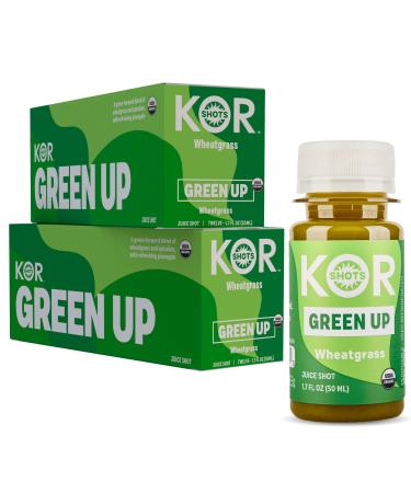 Kor Shot Wheatgrass Ginger Spirulina Shot - 24 Pack x 1.7 Fl Oz - Green Up Shot - Daily Greens Superfoods Shot - USDA Certified Organic