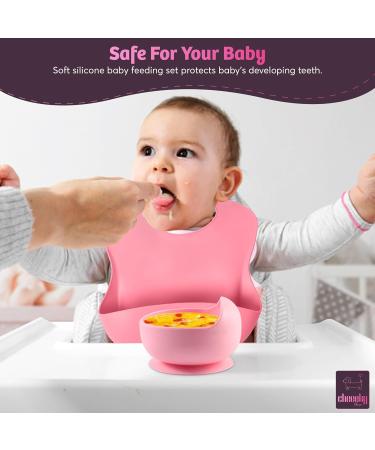 CHEEKYCHOPS 9 PCS Baby Weaning Set & Ebook Includes Baby Plate Adjustable Bib Cup Recipe Ebook Suction Baby Bowl and Spoon Baby weaning Set Baby Pink - Buy Online on GoSupps.com