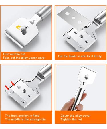 Cooktop Cleaning Scrapers Stainless Steel Glass Scraper with 4 Replacement Blades Sticker Removal Scraper with 4 Replacement Blades Suitable for Glass Ceramic and Induction Cooktops  - Buy Online on GoSupps.com