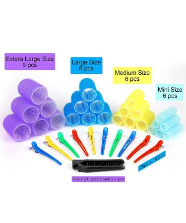Self Grip Hair Rollers Set - 24 pcs Blue Hair Curlers for All Hair Lengths with Clips - DIY Curly Hair Styling Tool for Women, Men, Kids - Buy Online on GoSupps.com