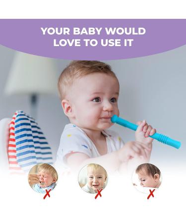 Samar Valley Teething Tubes - Pack of 4 Silicone Baby Straws for Healthy Molar Growth and Motor Control | Includes Cleaning Brush and Variety of Colors for Color Recognition - Buy Online on GoSupps.com