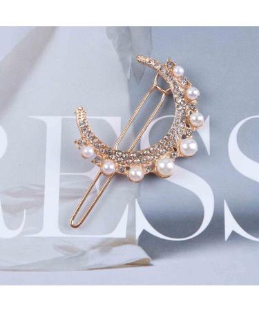 Allereya Crystal Pearl Moon Hair Clip Barrette Rhinestone Pearl Hairpin Barrette Gold CZ Crescent Moon Head Clip Headpieces Meniscus Pearl Hair Accessories for Women Girls (Gold) - Buy Online on GoSupps.com