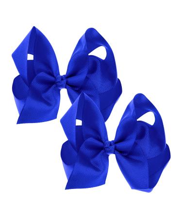 Sibba Ribbon Hair Bows Clips Barrettes 2 Pieces 6 Inch Vintage Big Ponytail Holder Cheerleading Hairpin Children's Christmas Day Decorative Hairbows Styling Headpiece Girl Toddler Infant (Blue)
