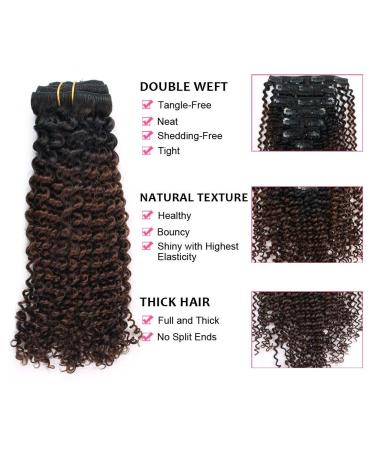 ABH AmazingBeauty Ombre Kinky Curly Clip-In Hair Extensions for Black Women â€“ 3C 4A Remy Human Hair, Chocolate Brown T4, 14 Inch, 115g - Buy Online on GoSupps.com