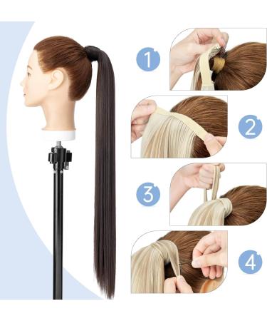 Sleek 28 Inch Dark Brown Clip in Ponytail Hair Extension for Women - Heat-Resistant Fiber Wrap Around Hairpiece - Buy Online on GoSupps.com