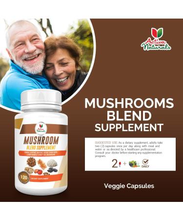 Activa Naturals Mushroom Supplement - 120 Veggie Capsules with Turkey Tail, Reishi, Lion's Mane, Maitake, Cordyceps, Chaga, Shiitake Mushrooms - Buy Online on GoSupps.com