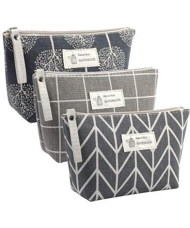 3 Pieces Canvas Makeup Bags Set Portable Cosmetic Bags with Interior Compartments for Women Girls Students Travel Organization Bags