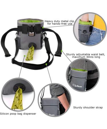 Dog Treat Pouch Bag with Poop Bag Holder, Clicker, Water Bowl - Gray/Green - Buy Online on GoSupps.com