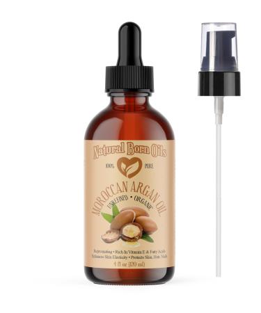 Natural Born Oils Moroccan Argan Oil. 4oz. 100% Pure and Natural Cold-pressed Organic. Natural Moisturizer for Your Skin and Hair