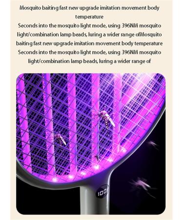 Electric Fly Swat 3000V Bug Swat 2-in-1 Fly Swat with 1200mAh Battery Rechargeable Mosquito Light with 3-Layer Safety Net for Indoor and Outdoor Use LED Power Display - Buy Online on GoSupps.com