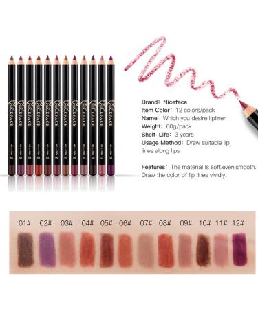 Lip Liner Pencil Set 12 pcs/Set Long Lasting Matte Waterproof Lipliner Pen Set with 12 Colors Define Lips for a Fuller Look - Buy Online on GoSupps.com